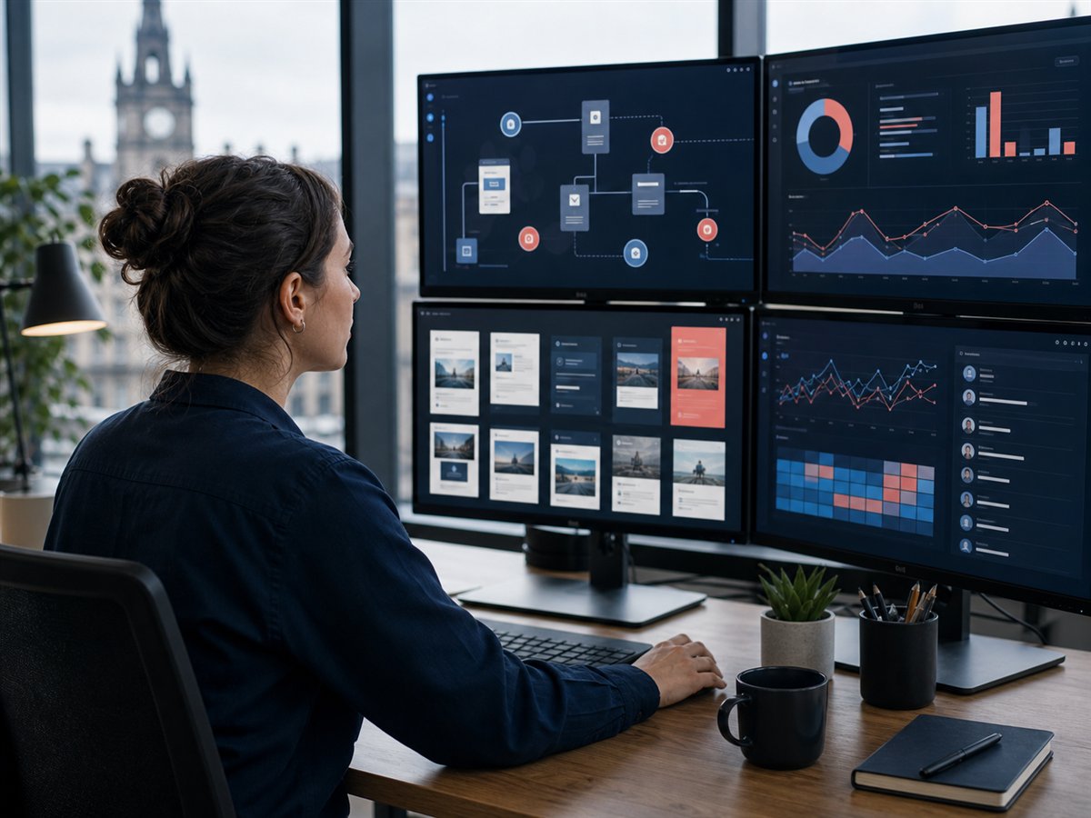Email marketing strategist analysing automated customer journeys and campaign engagement in Edinburgh