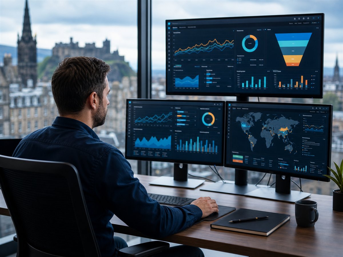 Marketing performance dashboard showing lead generation and campaign analysis for local services