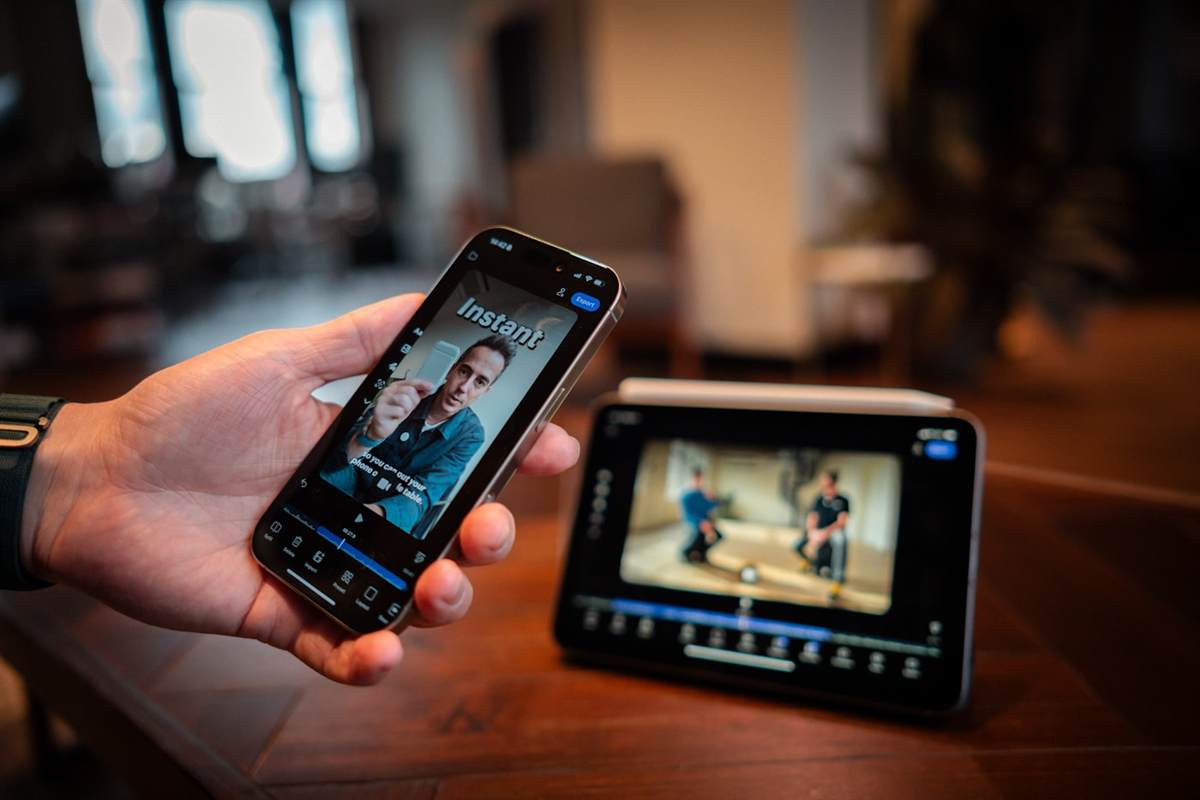 Video content being edited for social media on a phone and tablet
