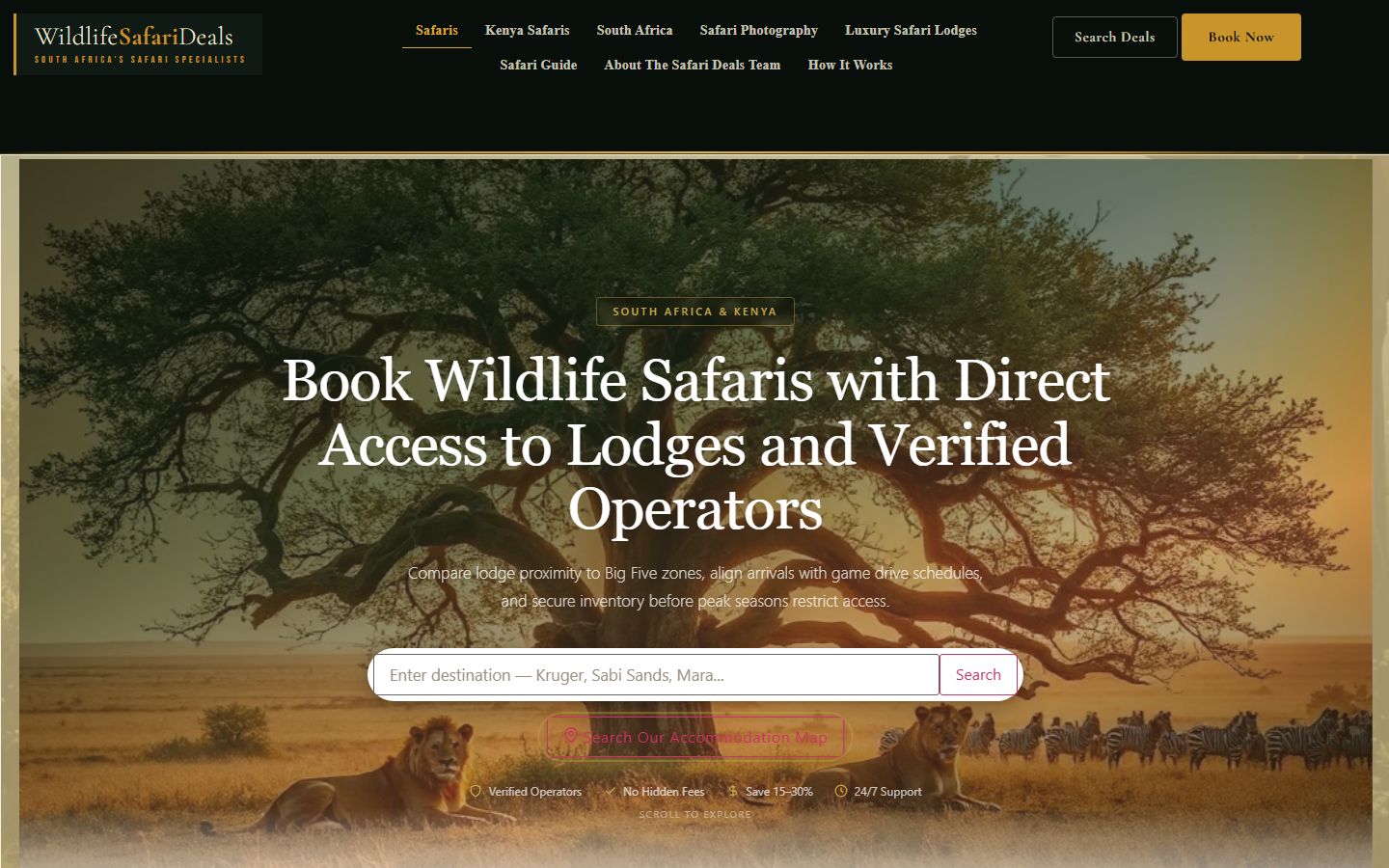 Wildlife Safari Deals homepage screenshot